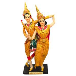 Thai Traditional Dancing Couple Figurine 9" Made In Thailand Handmade Collectibl